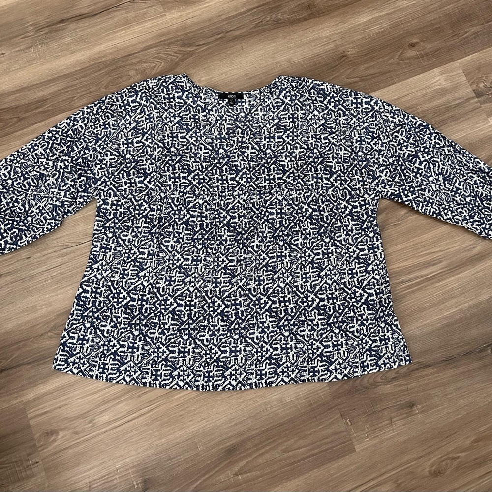 Ellos Blue White All Over Print v-neck Blouse Puff Sleeve Women Size 1X